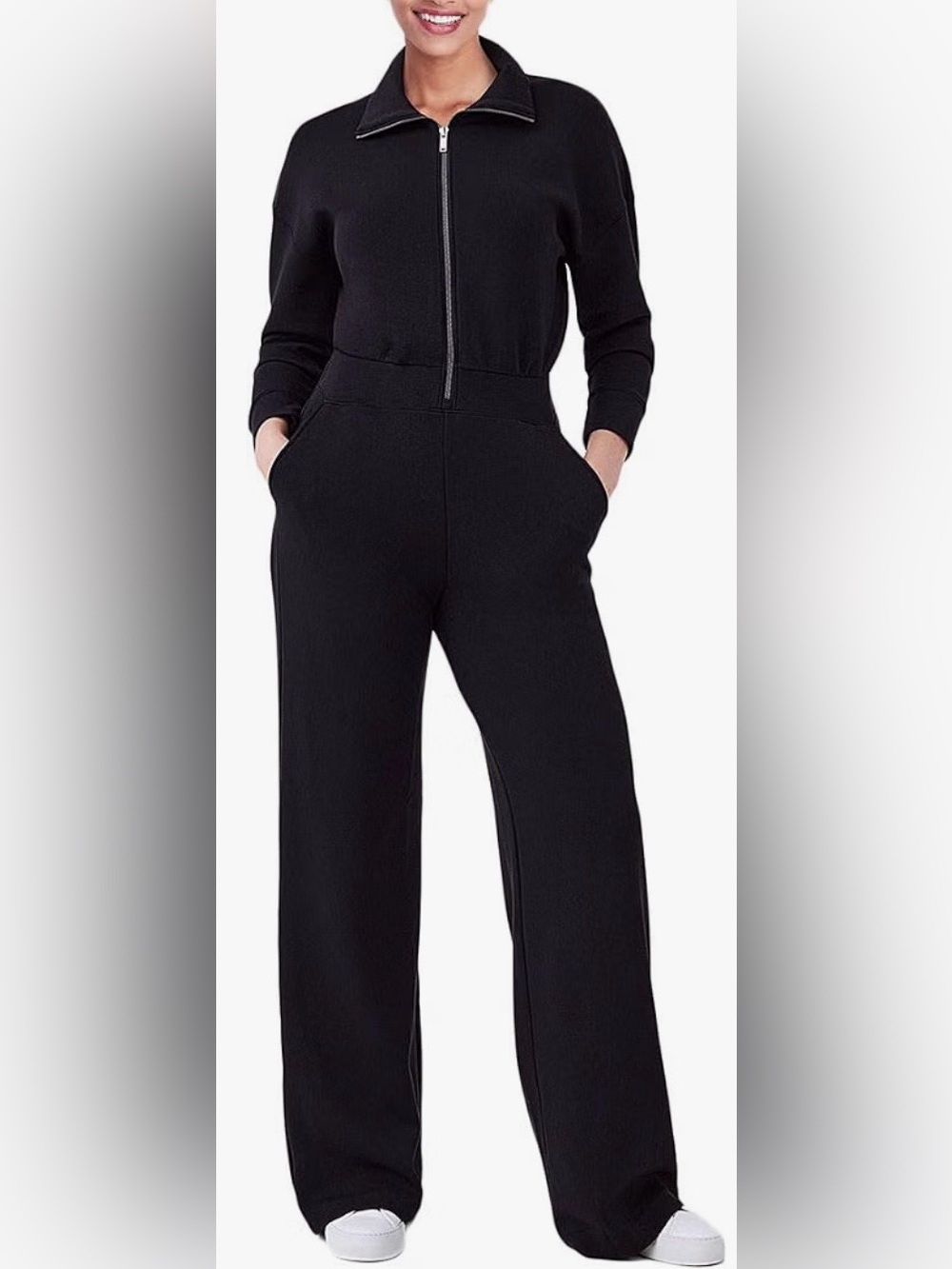 SPANX AirEssentials Black Wide Leg Funnel Neck Jumpsuit Small